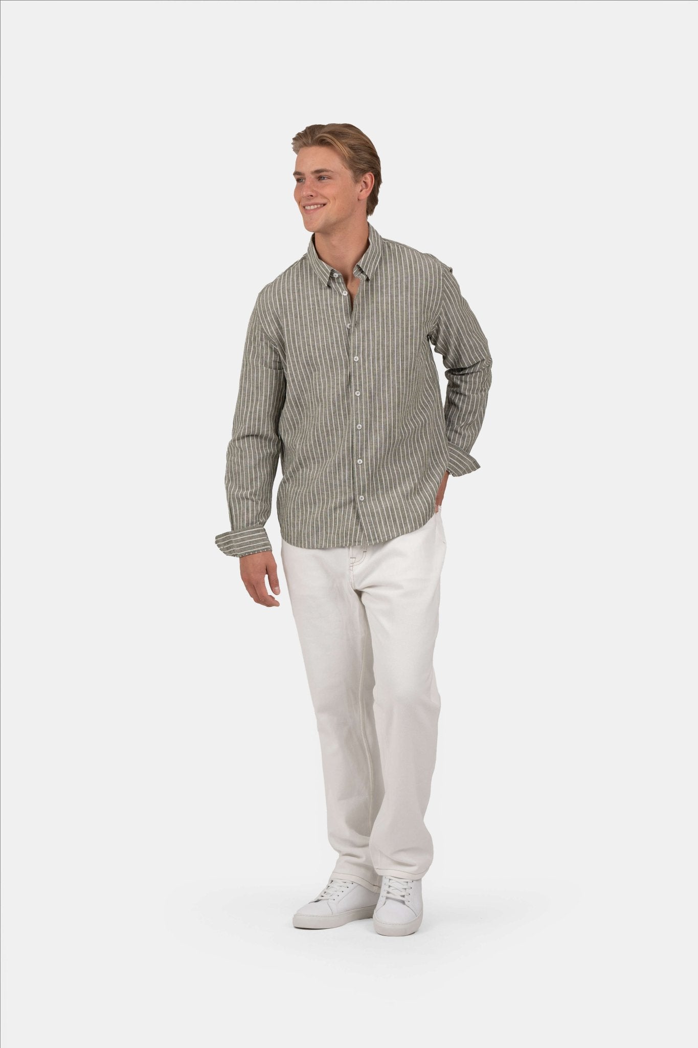 Langærmet Hørskjorte Army Stribet | Skagen-clothing.dk